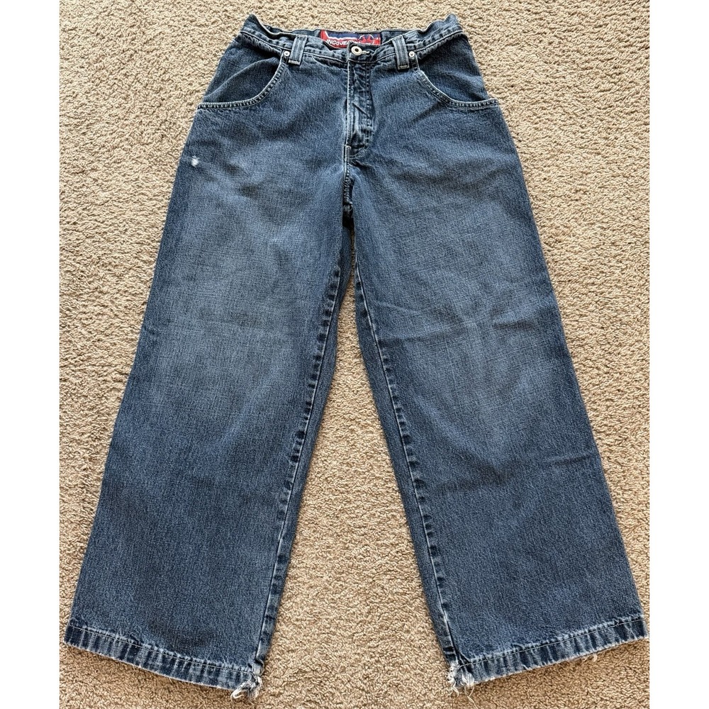 JNCO Mens Blue Wide-Leg Denim Jeans Embroidered Logo Distressed Style M1179BDS